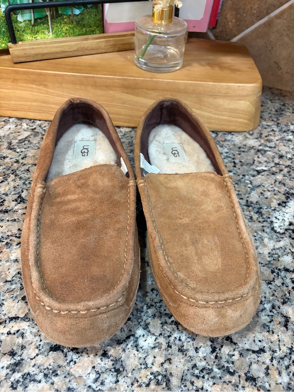 UGG Men's Chestnut Brown Suede Shearling Slip-On Loafers